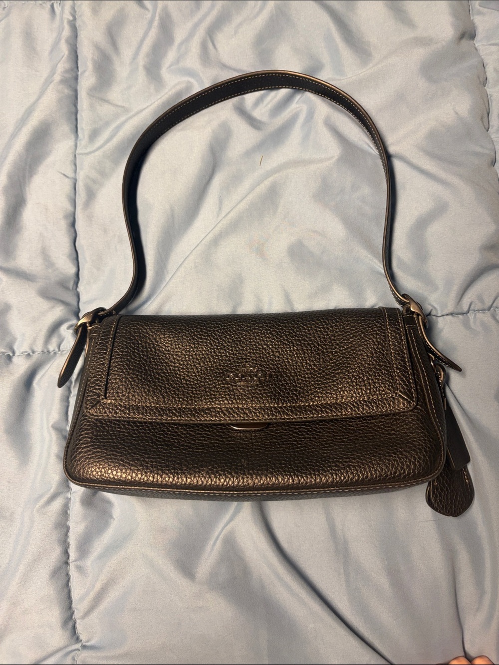 Coach Black Pebbled Leather Flap Shoulder Bag